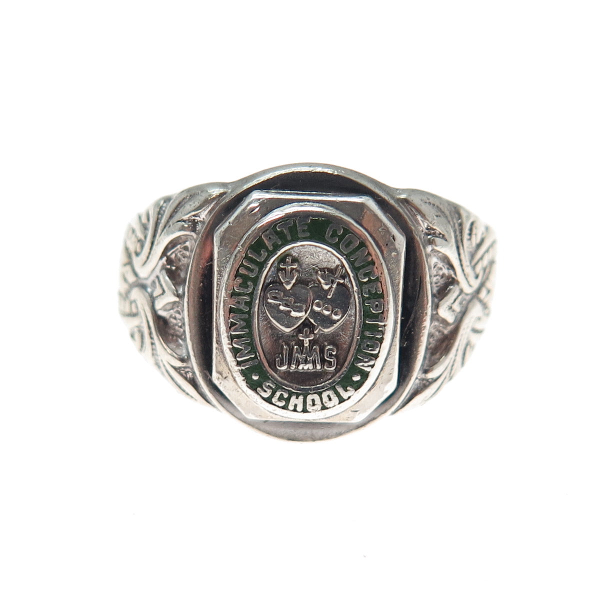 SK&F 925 Sterling Vintage 1974 Enamel Immaculate Conception School Ring Size 8.5