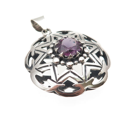 925 Sterling Silver Vintage Lab-Created Peacock Sapphire Large 37.1g Pendant