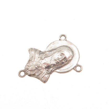 925 Sterling Silver Antique Art Deco Jesus Rosary Chain Centerpiece Pendant
