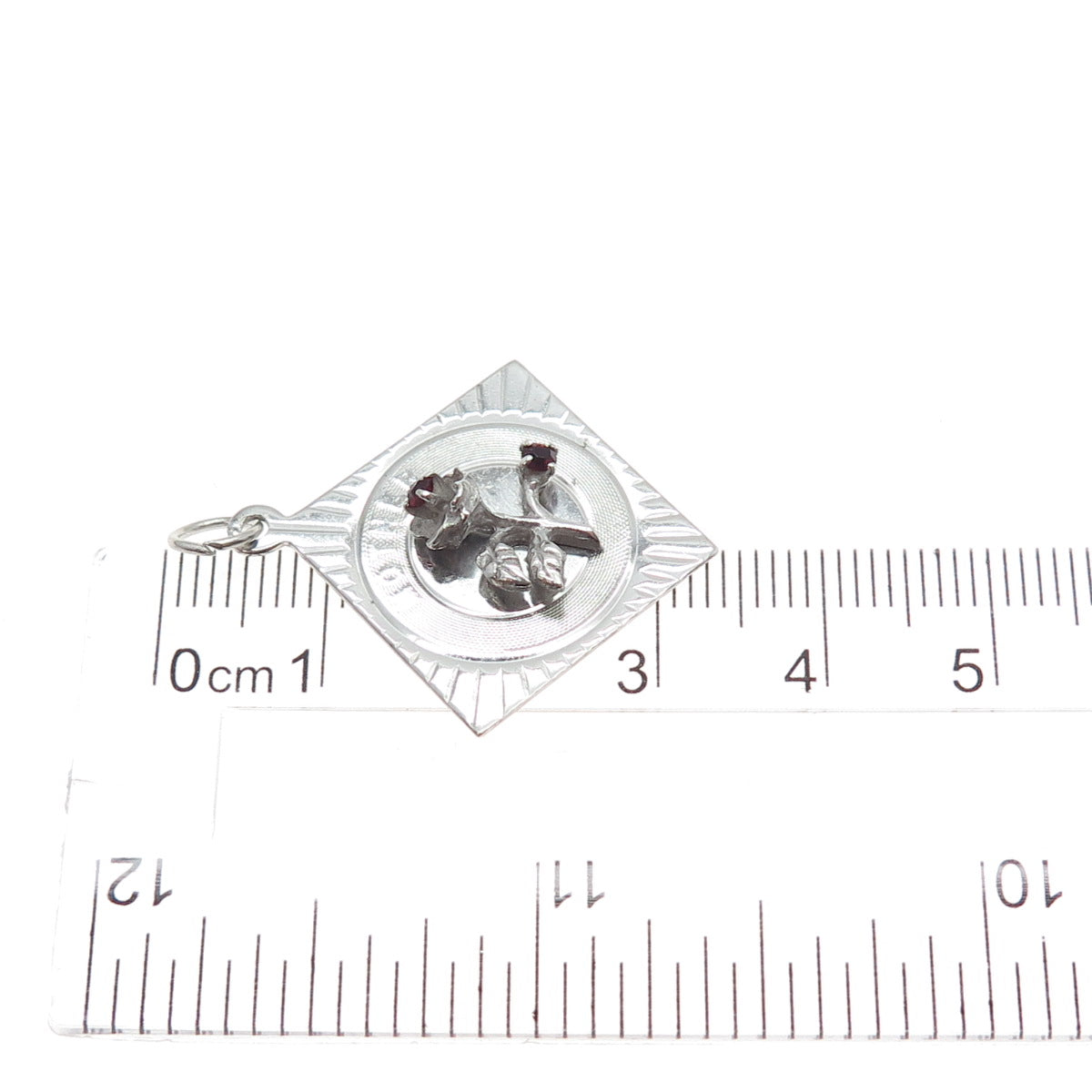 M&M MARK MERCY Sterling Silver Vintage Rhinestone Mother Flower Charm Pendant