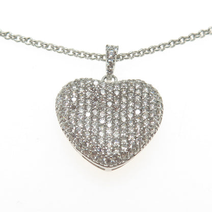 925 Sterling Silver Round-Cut C Z Heart Cable Chain Necklace 16"