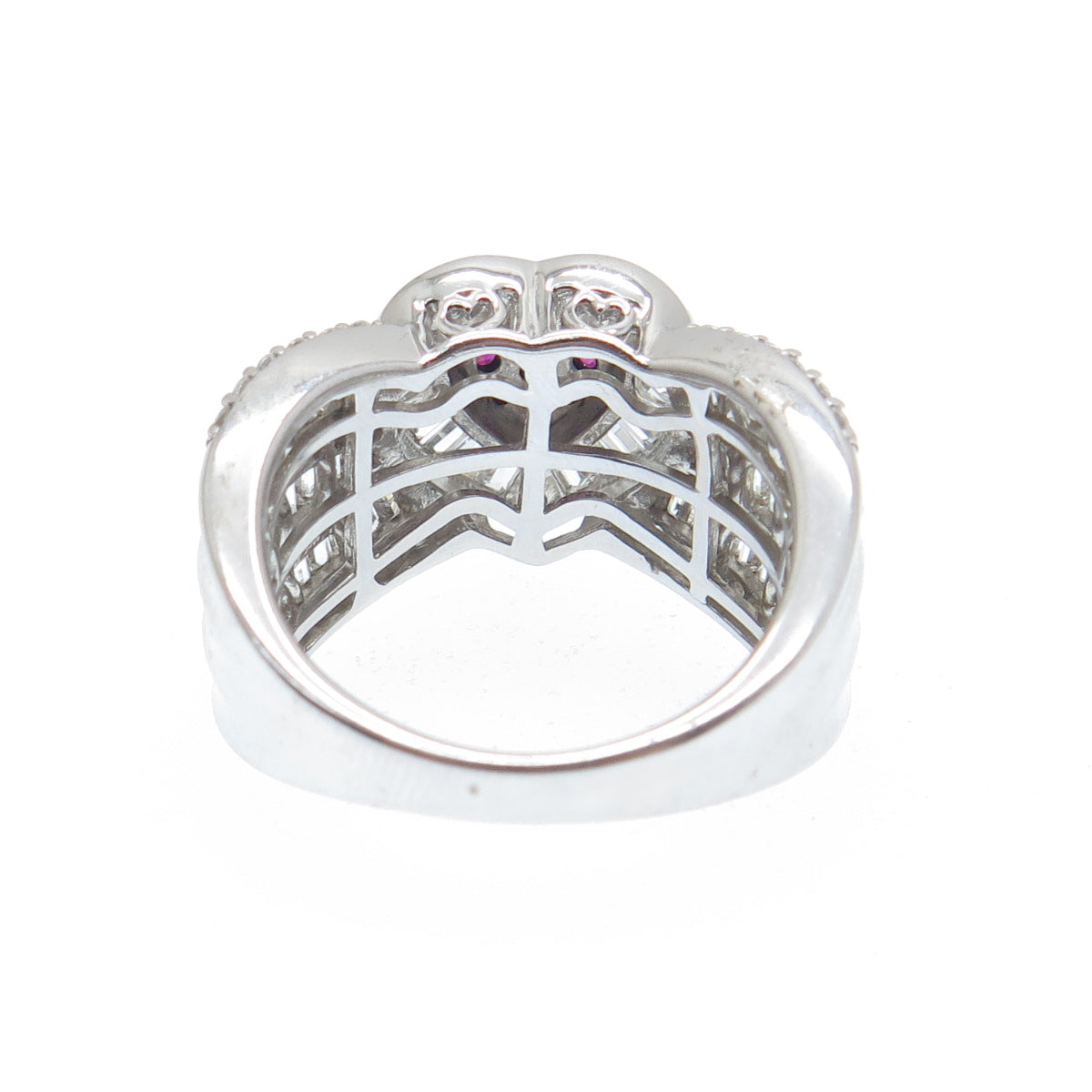 925 Sterling Silver Real Round-Cut Ruby & C Z Heart Ring Size 7.25