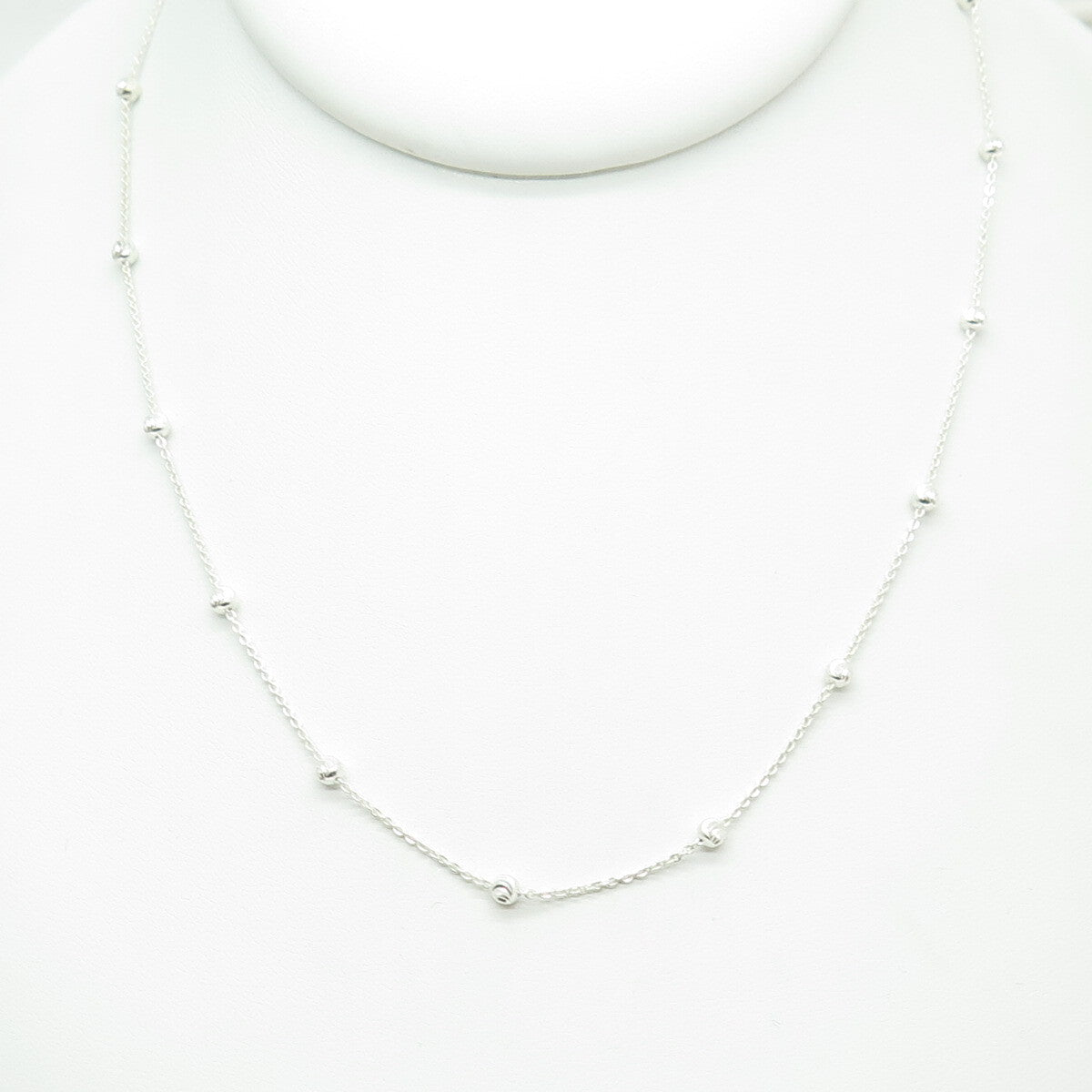 925 Sterling Silver Italy Diamond-Cut Ball Station Cable Chain Necklace 16"