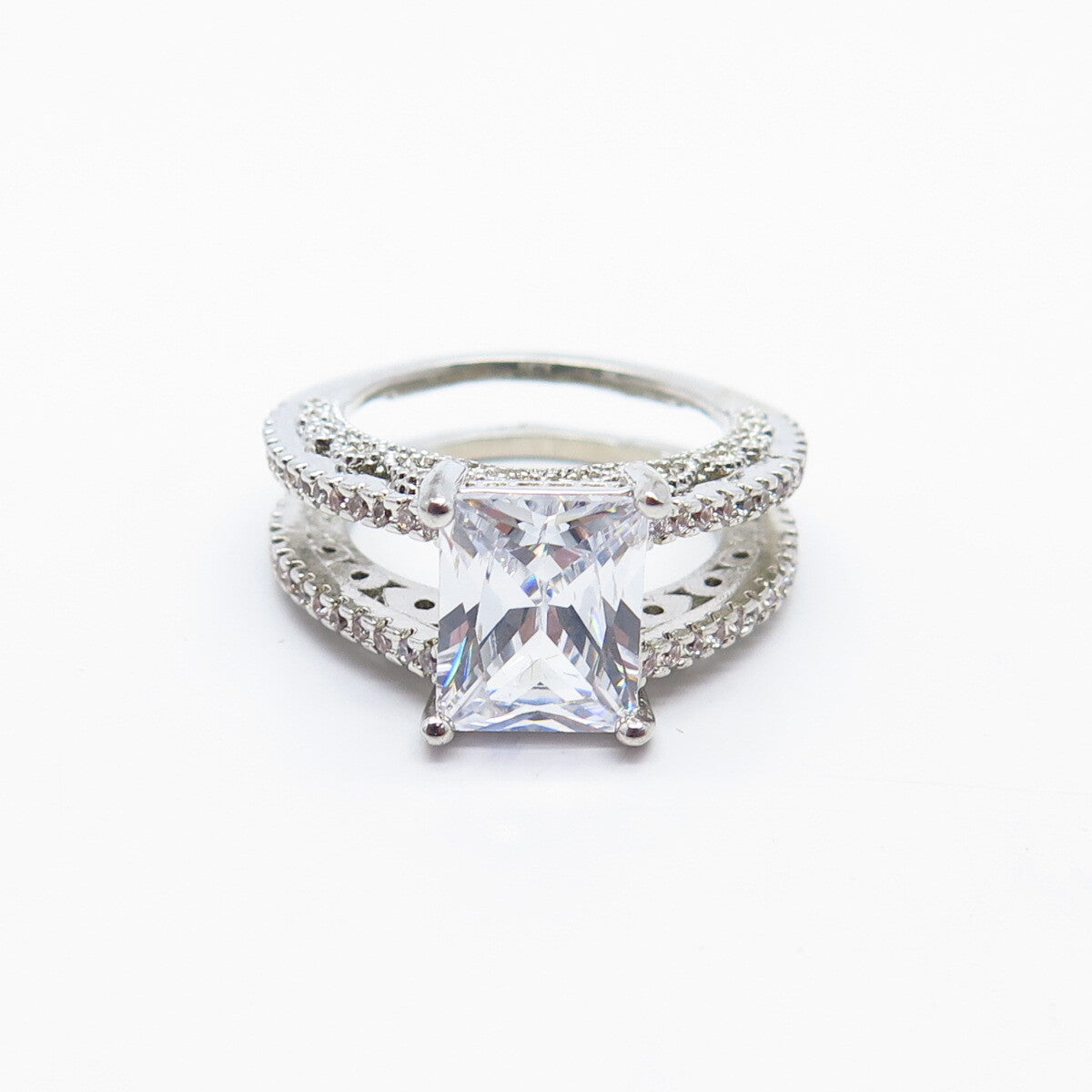 925 Sterling Silver Vintage Emerald-Cut C Z Ring Size 7