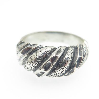 925 Sterling Silver Vintage Diamond-Cut Ribbed Dome Oxidized Ring Size 6.5