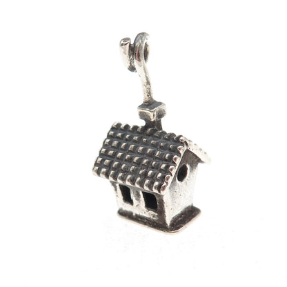 Beau 925 Sterling Silver Vintage Loving House Oxidized 3D Mini Charm Pendant