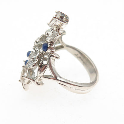 925 Sterling Silver Real Tanzanite & White Topaz Floral Ring Size 7.25
