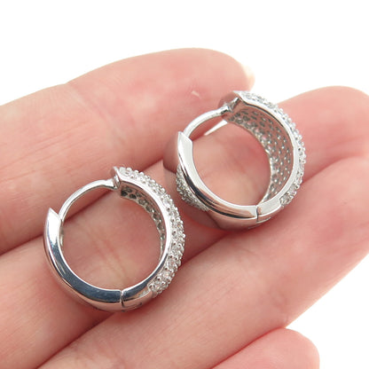 925 Sterling Silver Round-Cut C Z Sparkle Wide Hoop Earrings