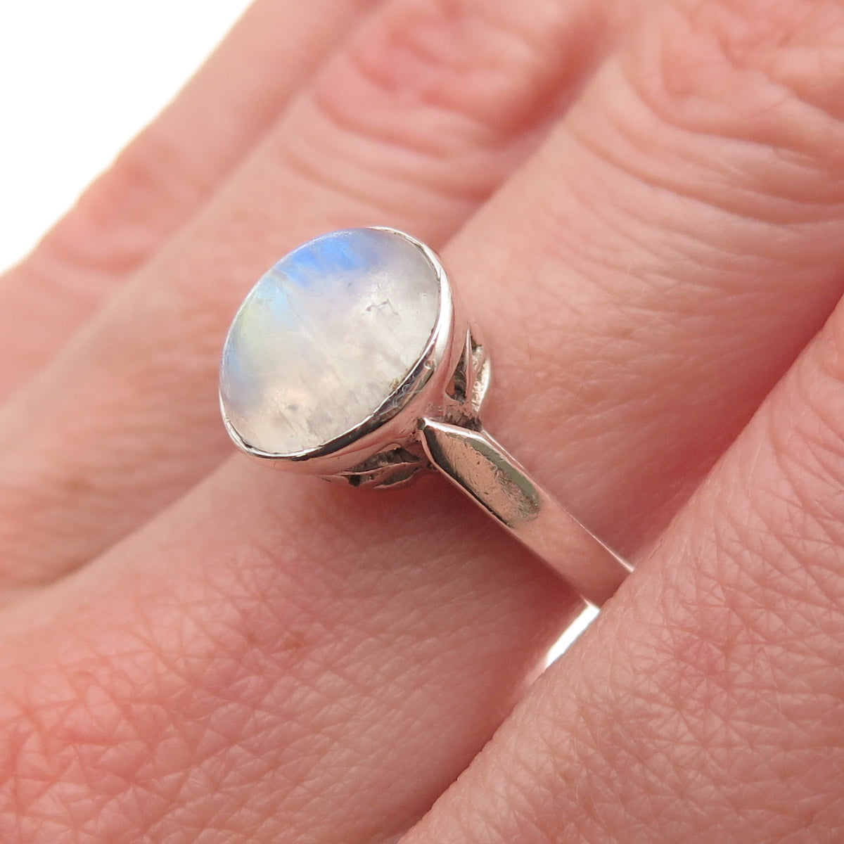 925 Sterling Silver Vintage Real Moonstone Oxidized Ring Size 6.25