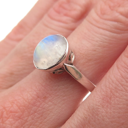 925 Sterling Silver Vintage Real Moonstone Oxidized Ring Size 6.25