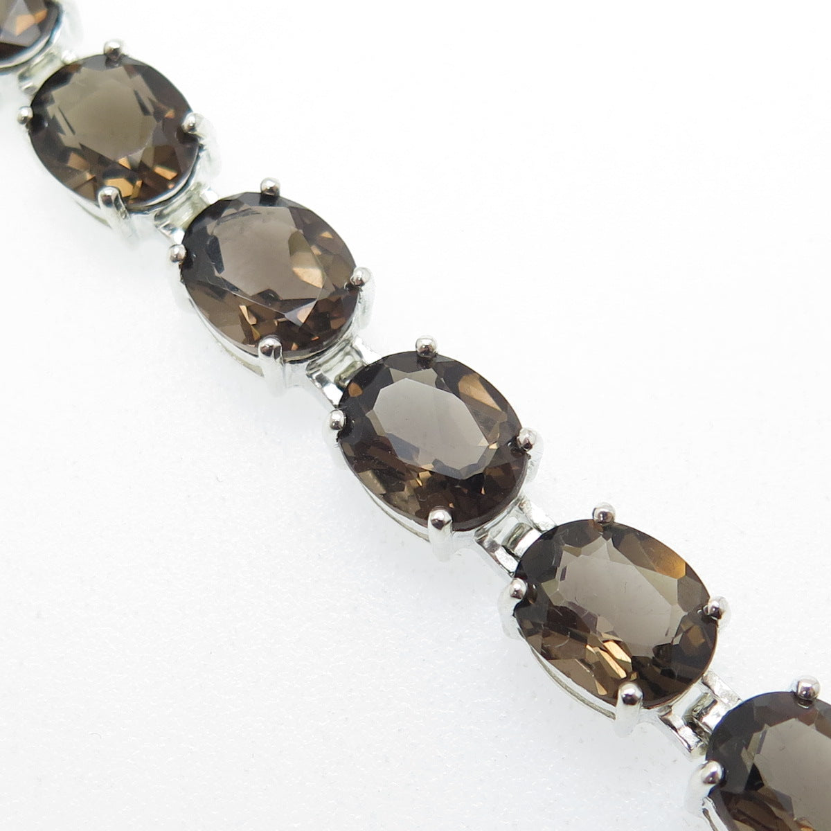 HAN 925 Sterling Silver Real Oval-Cut Smoky Quartz Tennis Link Bracelet 7"