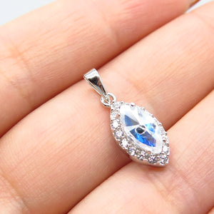 925 Sterling Silver Blue Glass & C Z Pendant