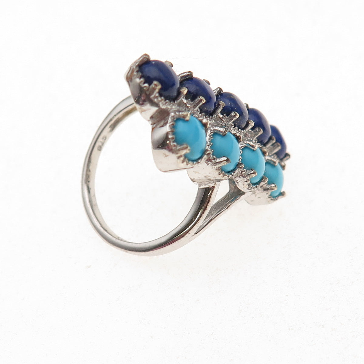 Chuck Clemency 925 Sterling Silver Real Turquoise & Lapis Ring Size 8.25