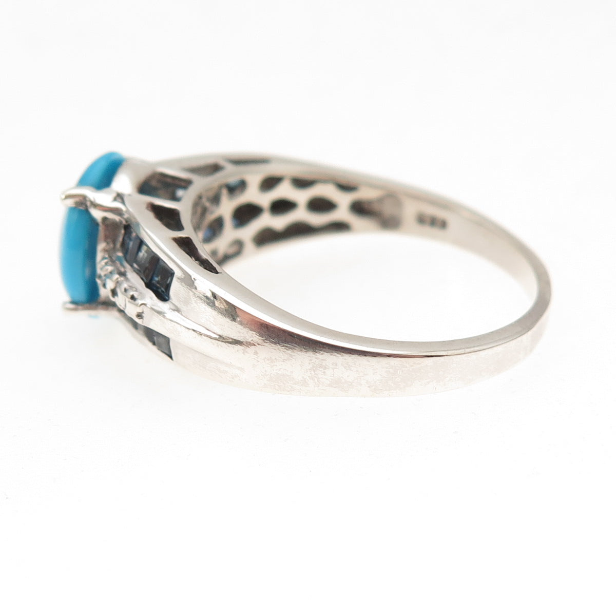 Chuck Clemency Sterling Silver Real Diamond Turquoise Sapphire Ring Size 9.75