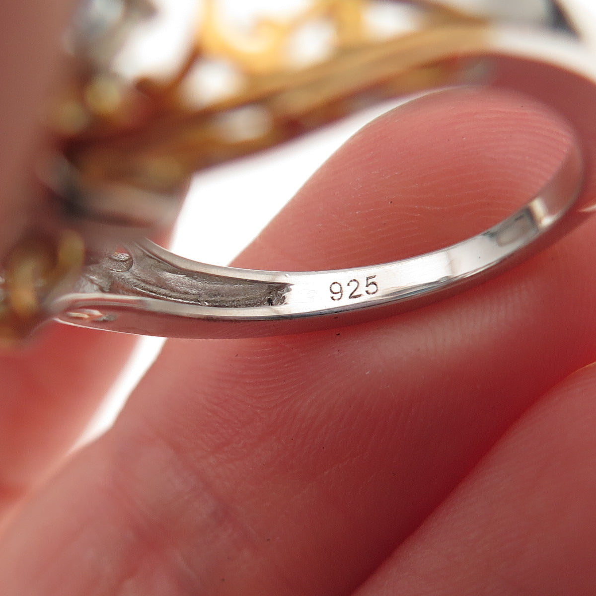 925 Sterling Silver 2-Tone Real Turquoise Blue & White Topaz Ring Size 8.25