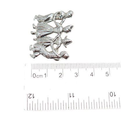 LANG 925 Sterling Silver Antique Art Deco Dutch Dancer Oxidized Pin Brooch