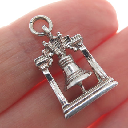 KINNEY Sterling Silver Antique Art Deco Liberty Bell Minimalist Charm Pendant