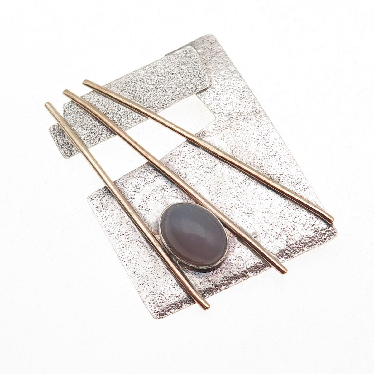 Addie Riggione 925 Sterling Gold Filled Vintage Real Chalcedony Modernist Brooch