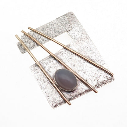 Addie Riggione 925 Sterling Gold Filled Vintage Real Chalcedony Modernist Brooch