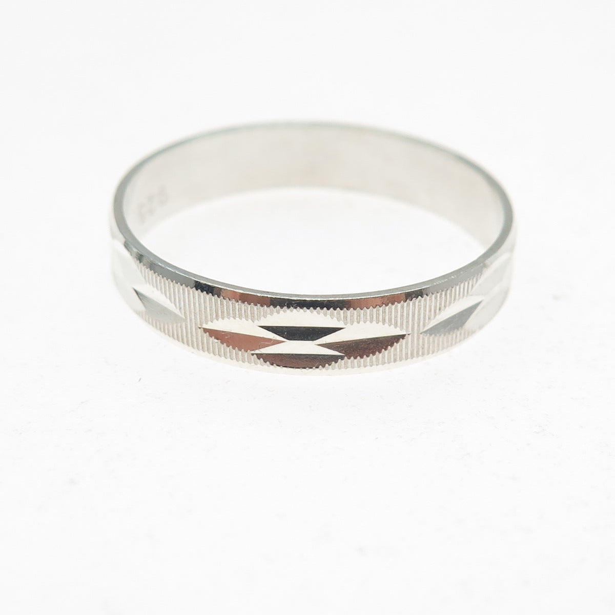 925 Sterling Silver Vintage Diamond-Cut Ribbed Band Ring Size 12.5