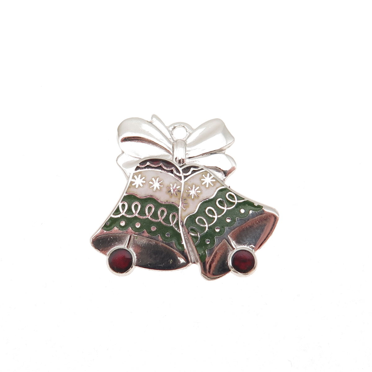 BEAU 925 Sterling Silver Vintage Enamel Christmas Bell Mini Charm Pendant