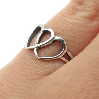 925 Sterling Silver Vintage Couple of Open Hearts Ring Size 5.5