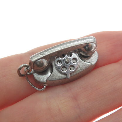 925 Sterling Antique I Love You Retro Rotary Phone Mini Oxidized Charm Pendant
