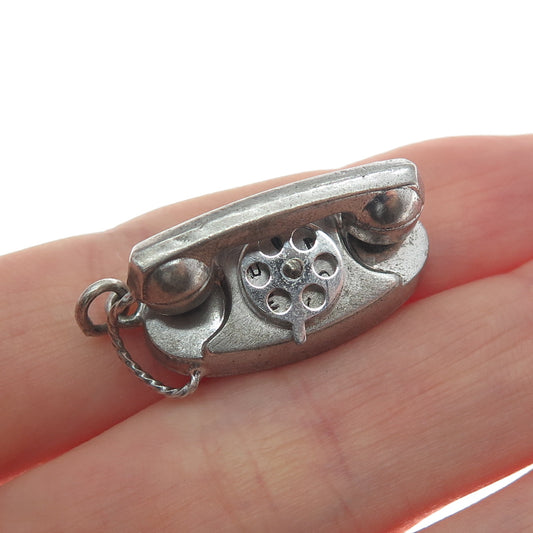 925 Sterling Antique I Love You Retro Rotary Phone Mini Oxidized Charm Pendant