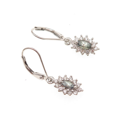 925 Sterling Silver Real Green Amethyst & White Topaz Dangle Earrings