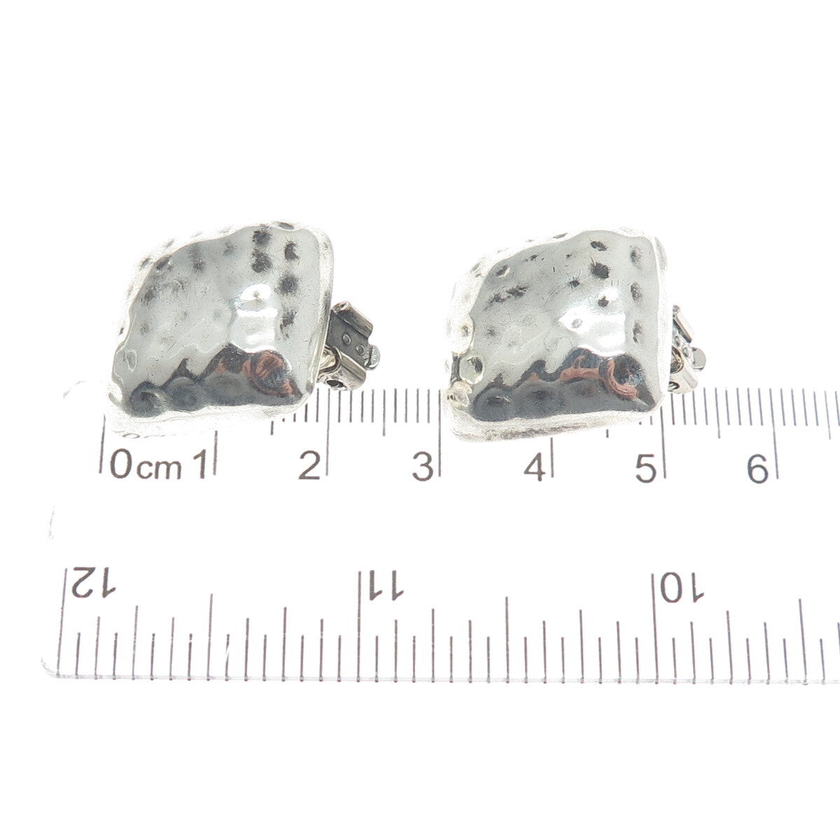 925 Sterling Silver Vintage Hammered Oxidized Clip On Earrings
