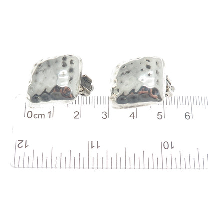 925 Sterling Silver Vintage Hammered Oxidized Clip On Earrings