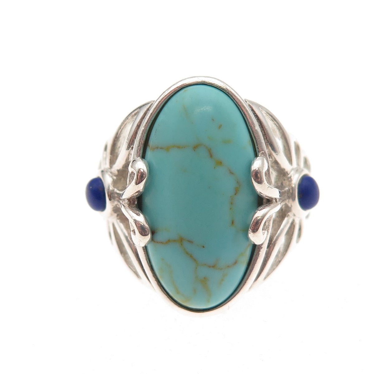 925 Sterling Silver Vintage Real Turquoise & Lapis Butterfly Ring Size 6
