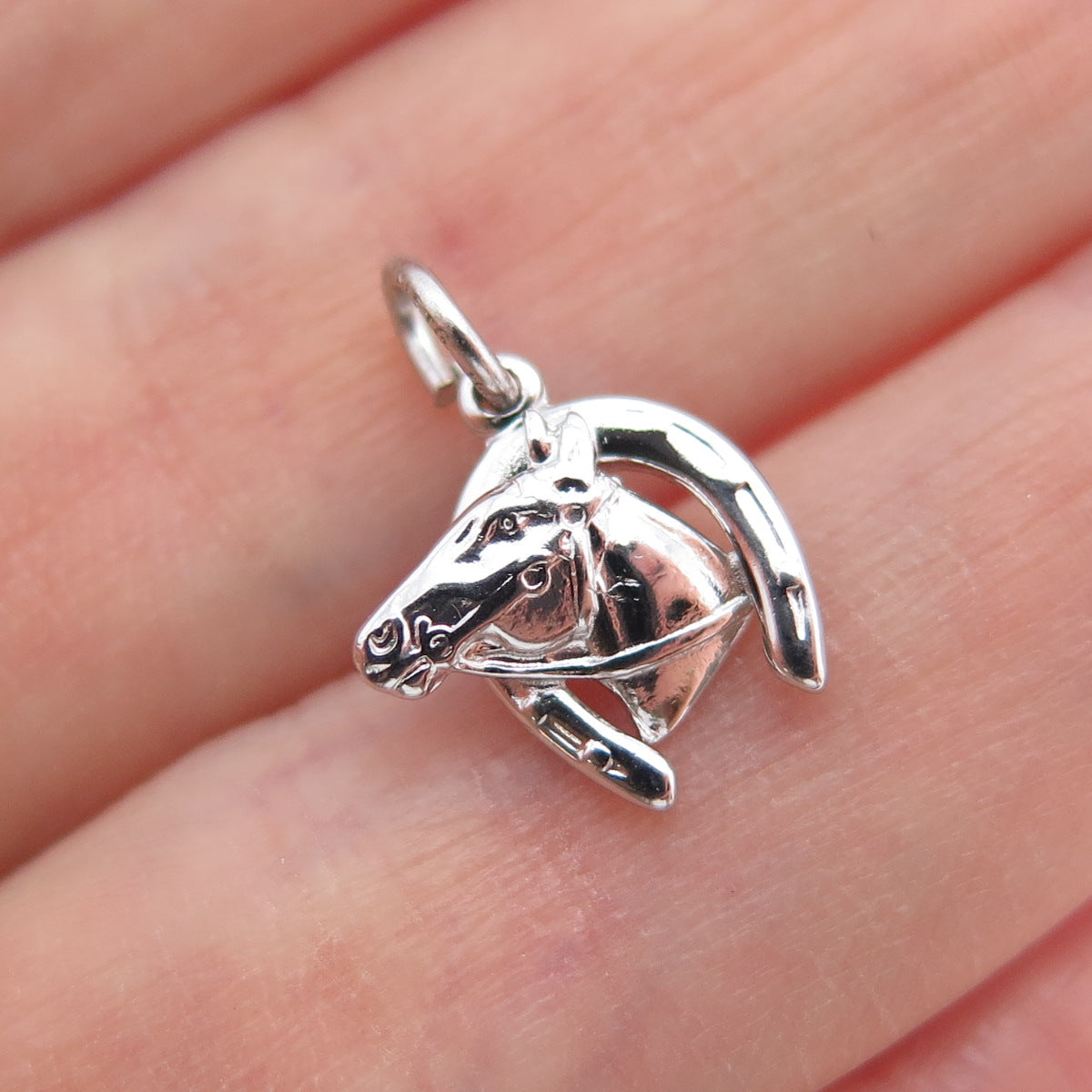 J.M. FISHER 925 Sterling Silver Vintage Horse Shoe Club Mini Charm Pendant