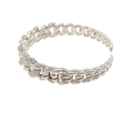 Judith Ripka 925 Sterling Silver Round-Cut C Z Cuban Link Cuff Bracelet 6.75"