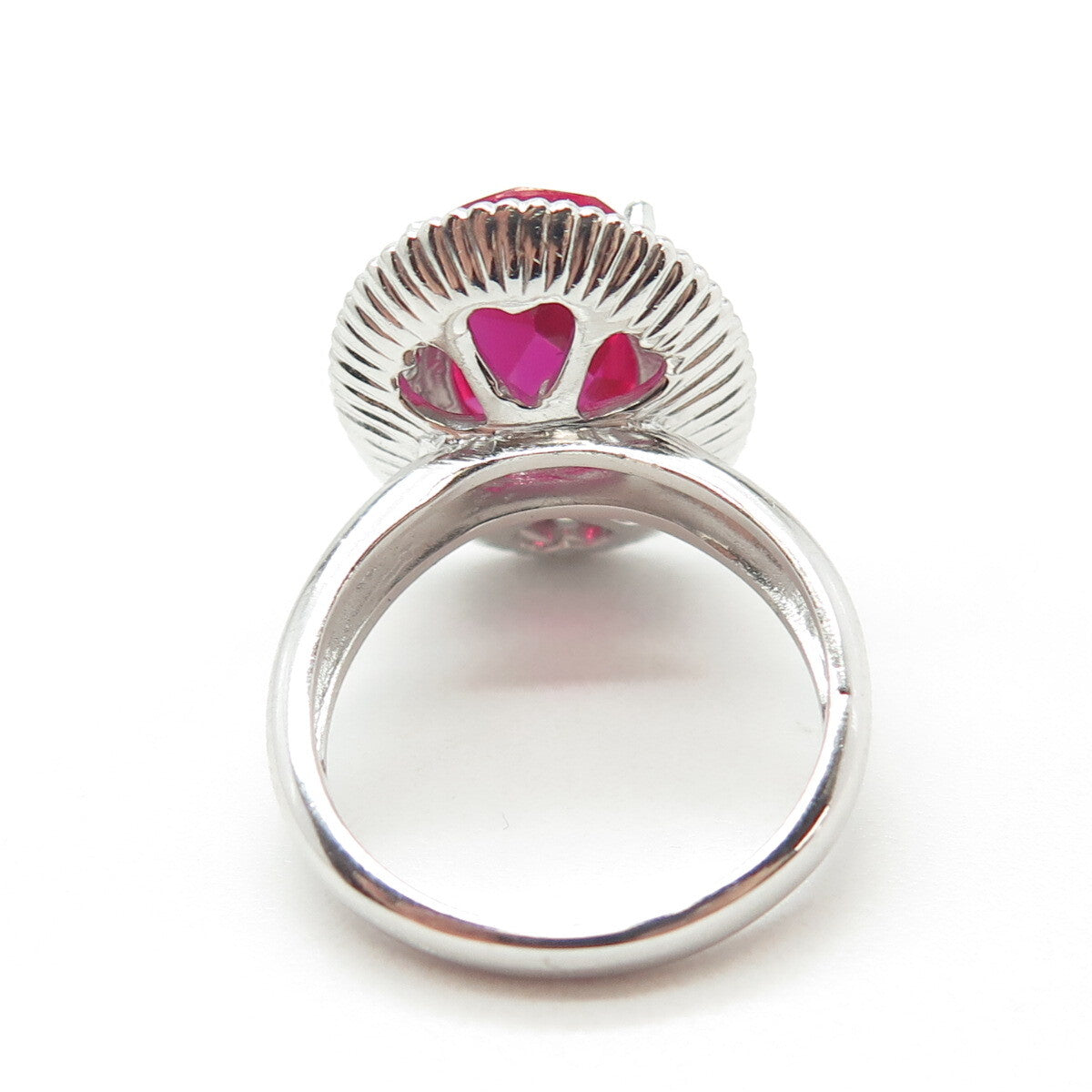 925 Sterling Silver Lab-Created Ruby & C Z Ring Size 7
