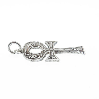 800 Silver Vintage Egyptian Ankh Symbols Oxidized Charm Pendant