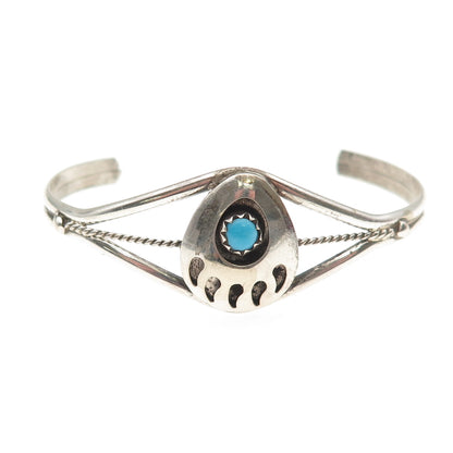 Old Pawn 925 Sterling Silver Vintage Turquoise Bear Paw Adjustable Bracelet 5"