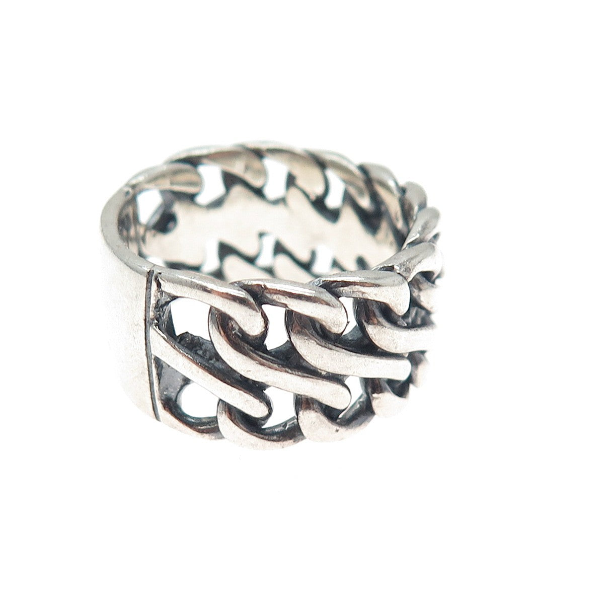 925 Sterling Silver Vintage Serpentine Link Oxidized Wide Band Ring Size 9.25