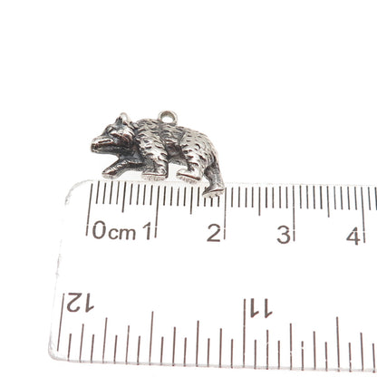 925 Sterling Silver Vintage Bear Oxidized 3D Mini Charm Pendant