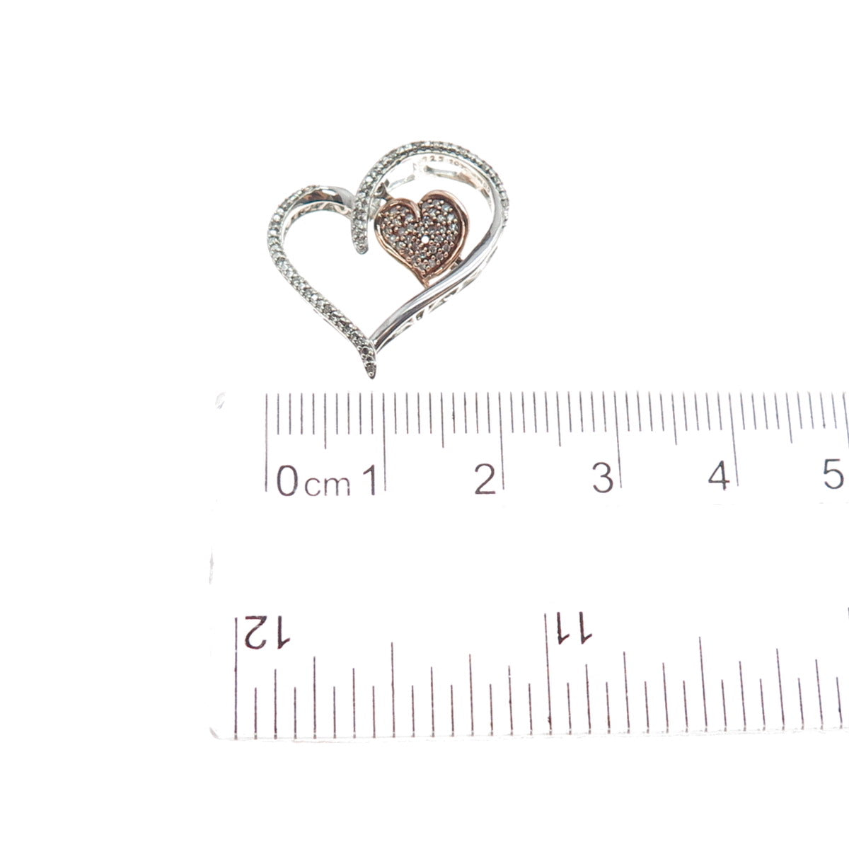 JANE SEYMOUR 925 Sterling Silver 10K Gold Real Diamond Heart Slide Pendant