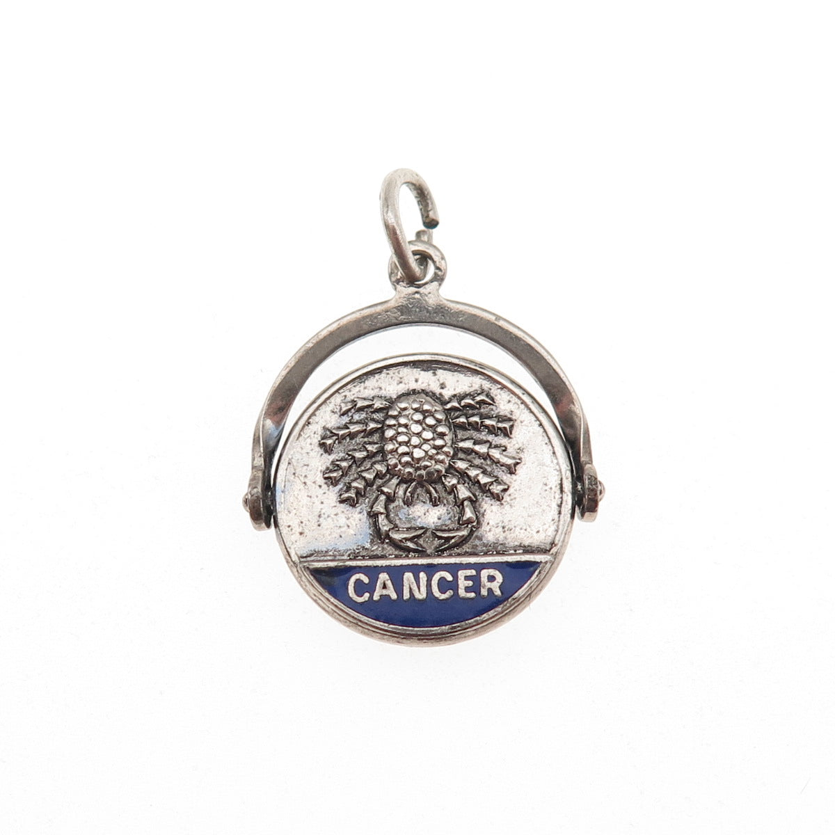 925 Sterling Silver Vintage Enamel Cancer Zodiac Sign Mini Charm Pendant