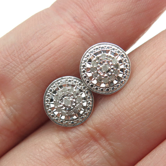 925 Sterling Silver Real Round-Cut Diamond Stud Earrings