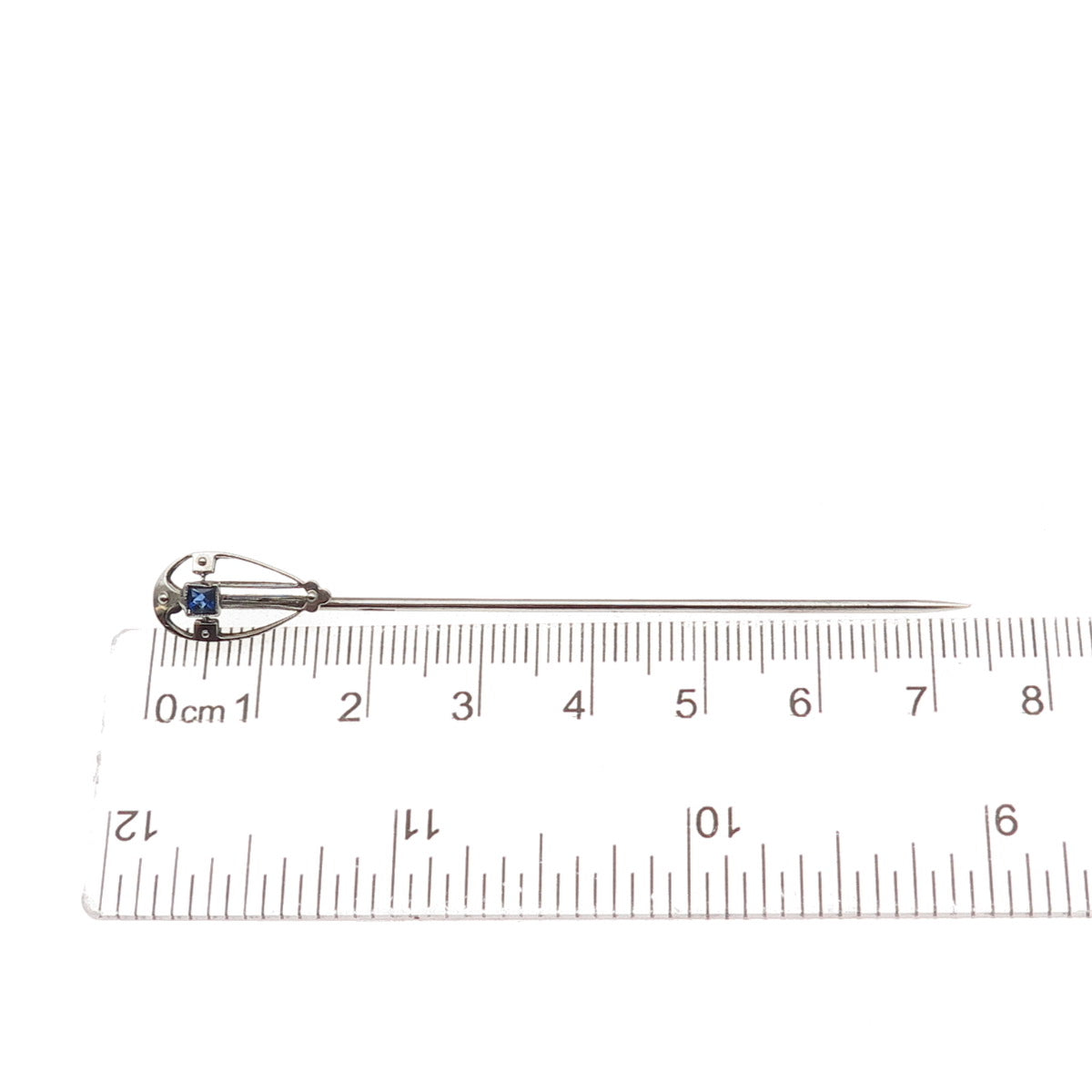 Silver-Plated Antique Art Deco Blue Rhinestone Teardrop Oxidized Lapel Pin