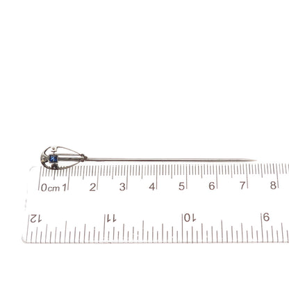 Silver-Plated Antique Art Deco Blue Rhinestone Teardrop Oxidized Lapel Pin