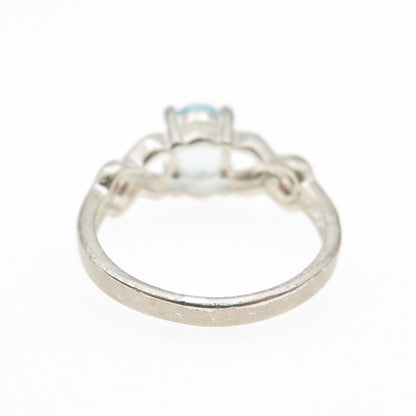 925 Sterling Silver Real Oval-Cut Blue Topaz Infinity Ring Size 7