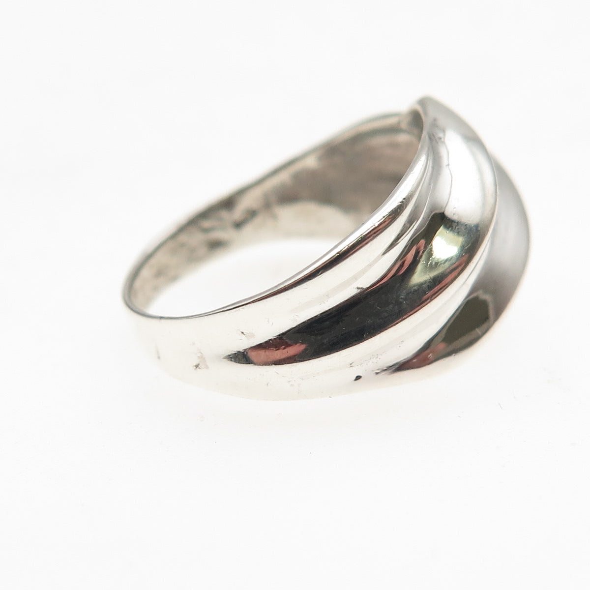 925 Sterling Silver Vintage Modernist Ribbed Ring Size 7