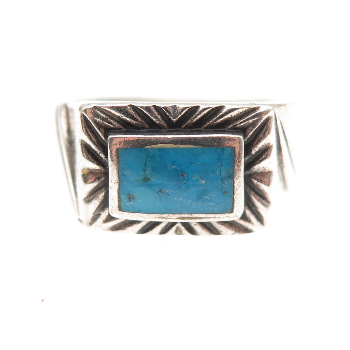 925 Sterling Silver Vintage Southwestern Turquoise Tribal Ring Size 8.5