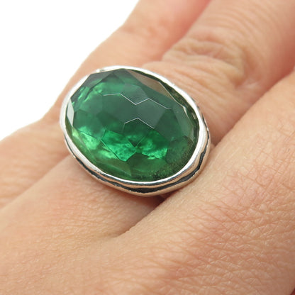 925 Sterling Silver Vintage Checkered Green Glass Dome Ring Size 6.25