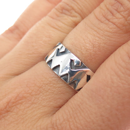 925 Sterling Silver Vintage Modernist Abstract Oxidized Band Ring Size 8