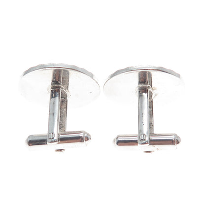 925 Sterling Silver Vintage PRK Diamond-Cut Round Cufflinks